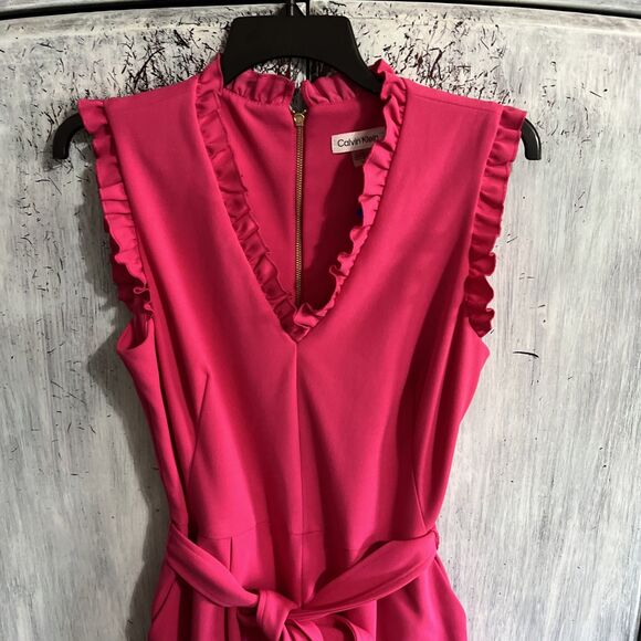 Calvin Klein wide leg ruffled jumpsuit romper Sz 12 pink cottage core feminine - Picture 5 of 13
